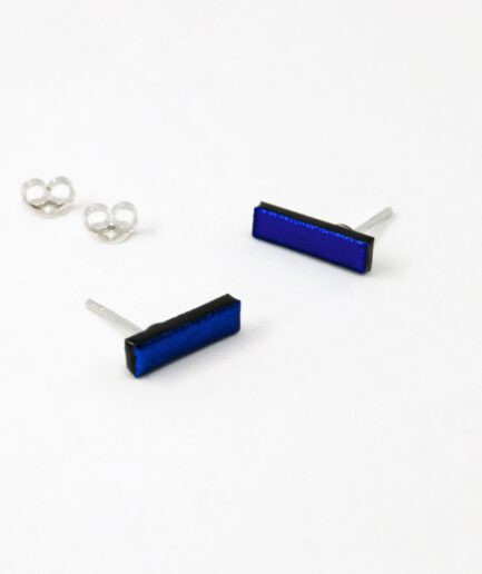 Dichroic Rectangular Earrings Dark Blue