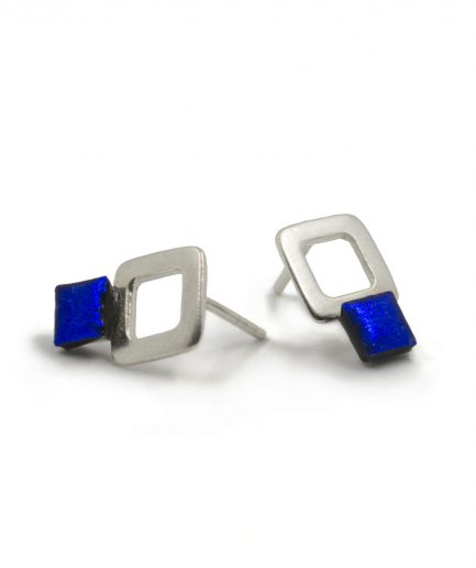 Alvor Collection Silver Square Earrings - Dark Blue