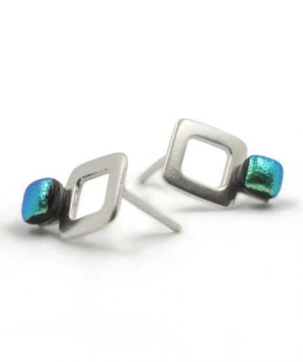 Alvor Collection Silver Square Earrings - Green