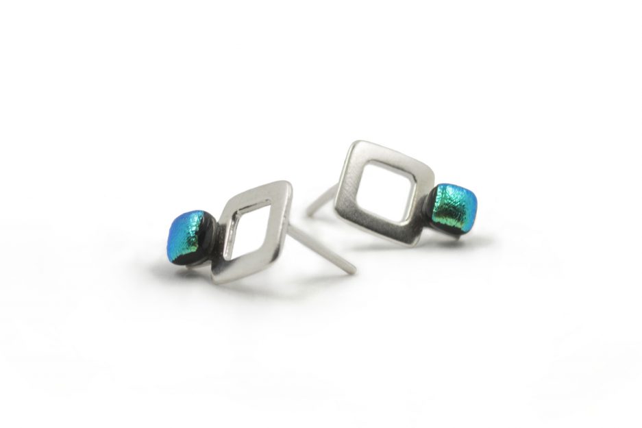 Alvor Collection Silver Square Earrings - Green