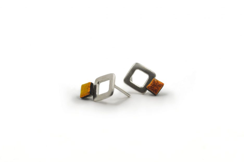Alvor Collection Silver Square Earrings - Orange