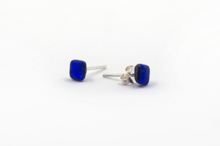 Dichroic Collection Square Earrings - Dark Blue