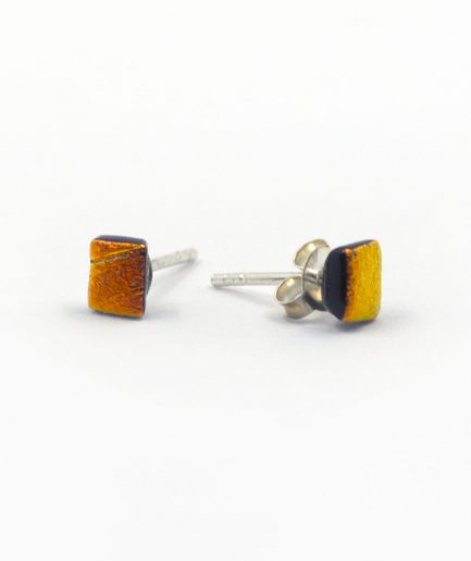 Dichroic Collection Square Earrings - Orange