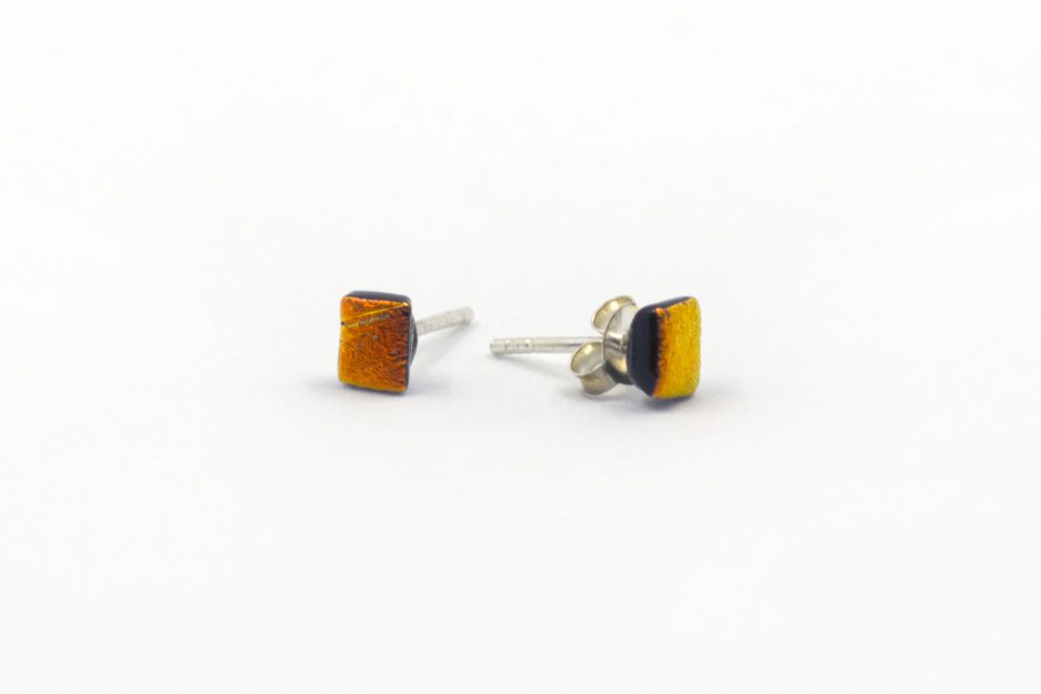 Dichroic Collection Square Earrings - Orange
